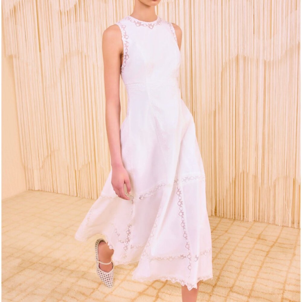 NWT ULLA JOHNSON Anela White Sleeveless Midi Dress, Size 2